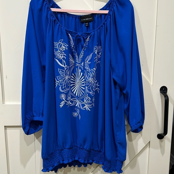 Lane Bryant size 22/24 blue top with embroidery and bling. Pit 29”. - Picture 1 of 5